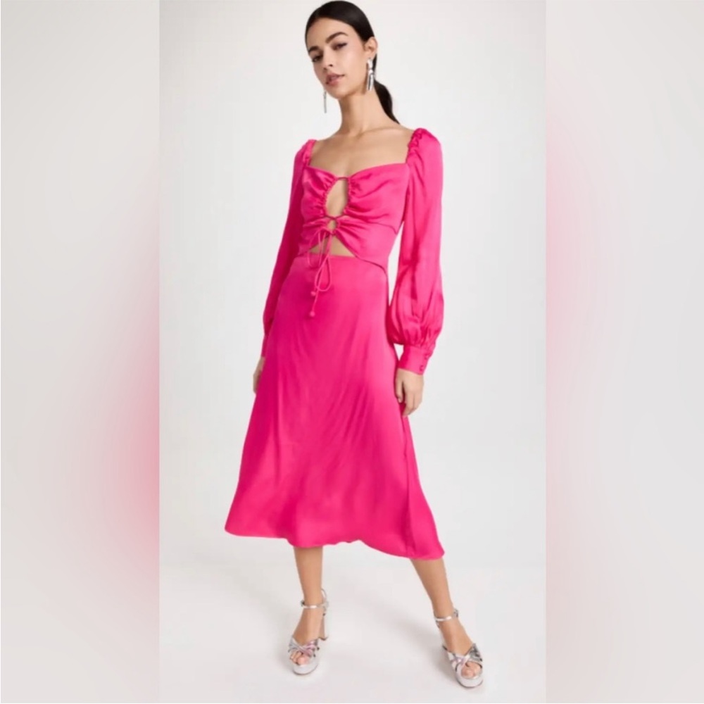 NWT FARM Rio Pink Cutout Midi Dress Small